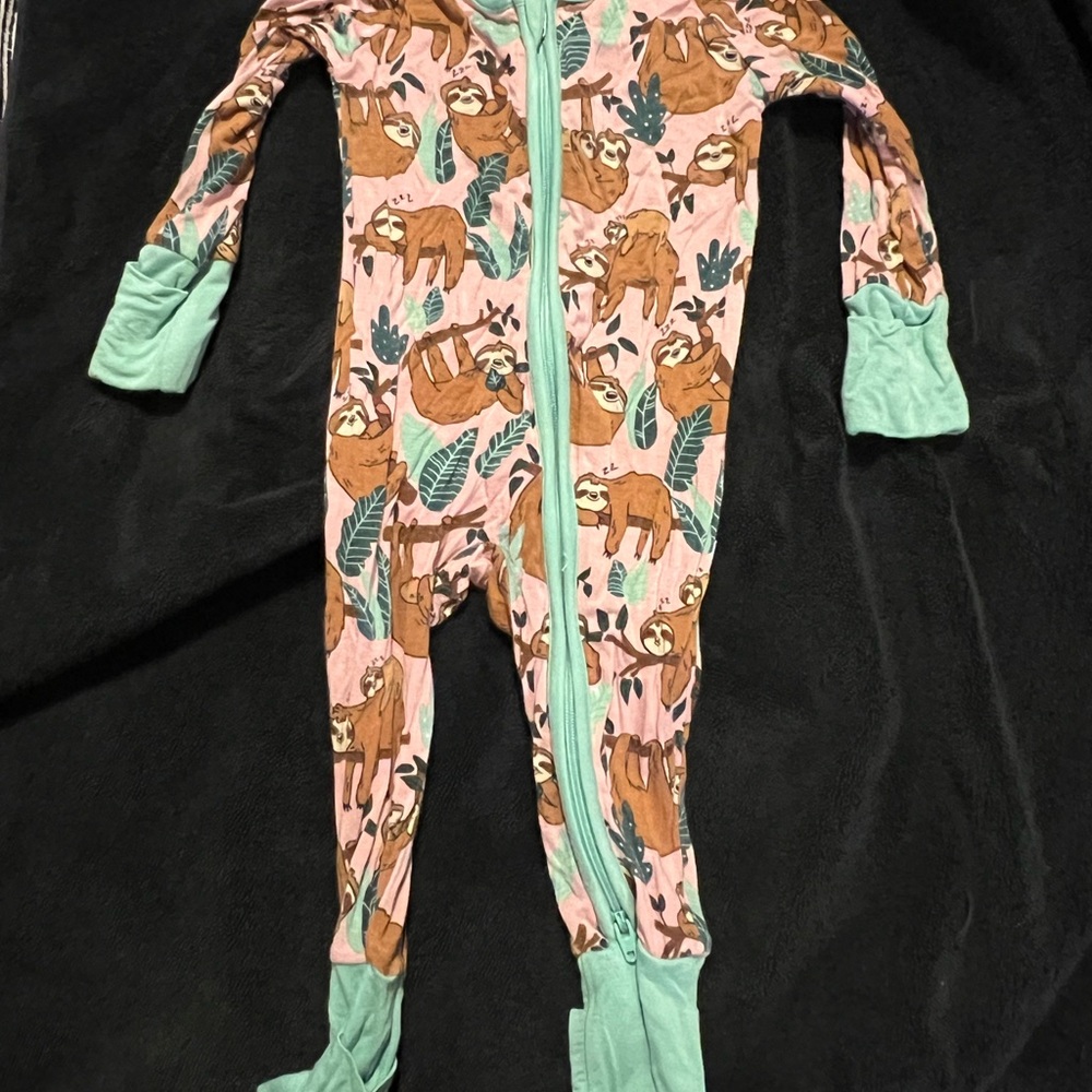 Little Sleepies Sloth Print Kids Footie in Pink and Mint
